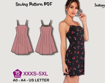 Schnittmuster Minikleid | PDF Kleid Schnittmuster | Sommerkleid Schnittmuster | Frauen Kleid Schnittmuster | Schnittmuster A-Linie