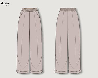 Palazzo Pants Sewing Pattern PDF XXXS–5XL, Wide Leg Trousers, Elastic Waist Pants, Beginner Friendly Digital Pattern Women