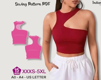 Fleur Crop Top Sewing Pattern, Asymmetrical Cut Out Tank (PDF Pattern)