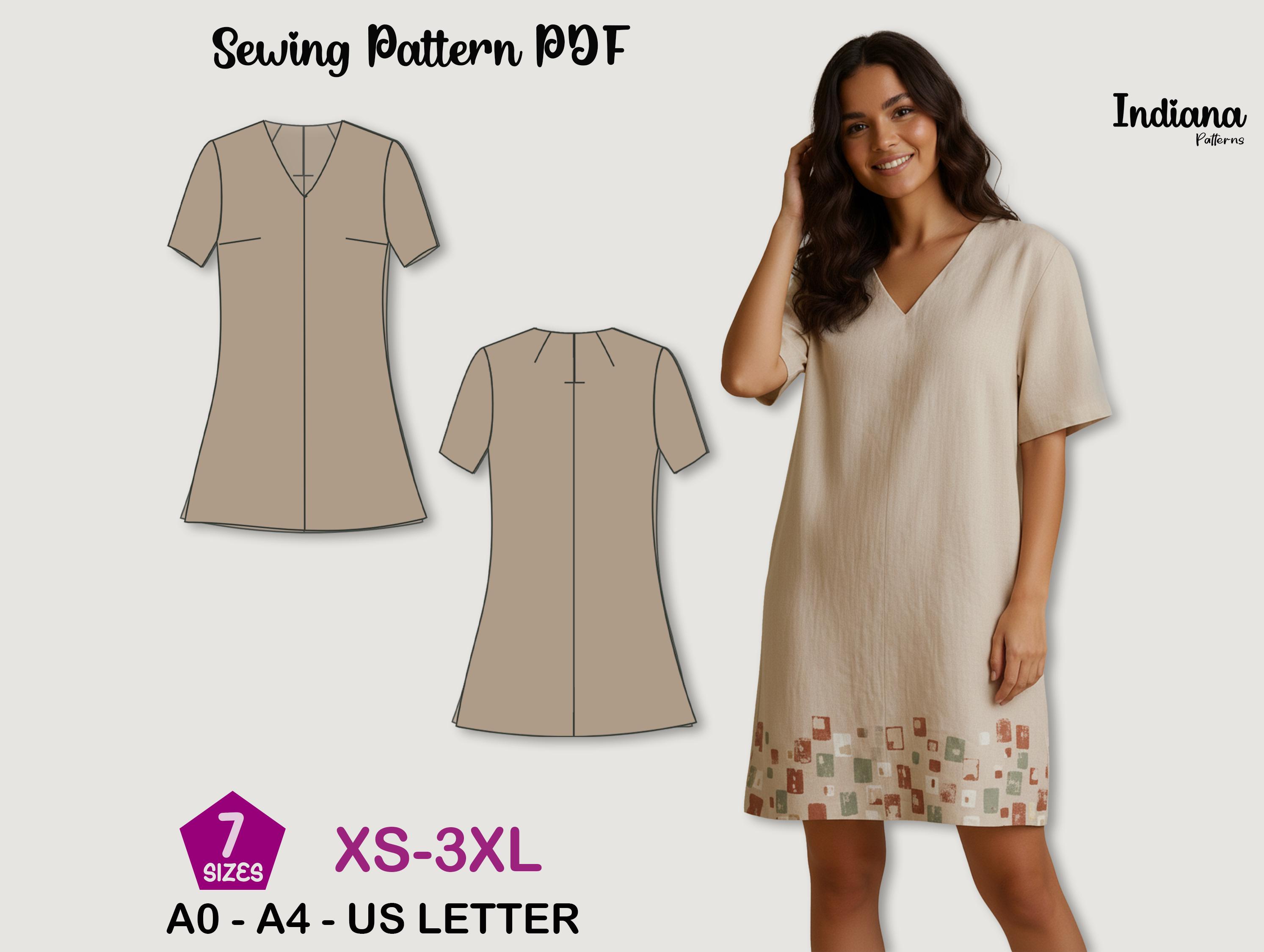 Easy Linen Tunic Dress Sewing Pattern PDF Loose Fit V-neck Dress for Beginners, Summer Minimalist - Etsy Easy Linen Tunic Dress Sewing Pattern PDF Loose Fit V-neck Dress for Beginners, Summer Minimalist - Etsy