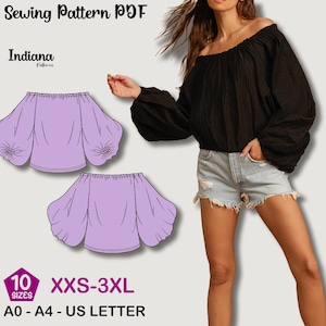 Off-Shoulder Puffy Sleeve Top PDF Sewing Pattern | DIY Boho Crop Top | Digital Download for Women’s Blouse pattern | Easy to Sew