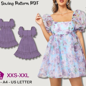 Puffy dress pattern | square neckline | Prom dress | Women puffy sleeve | barbie dress | one piece | sewing pattern pdf | Selkie dress