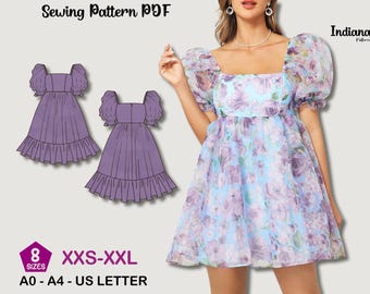 Puffy dress Schnittmuster | quadratischer Ausschnitt | Abendkleid | Frauen Puffärmel | Barbie Kleid | Einzelstück| Schnittmuster pdf| Selkie Kleid Digital