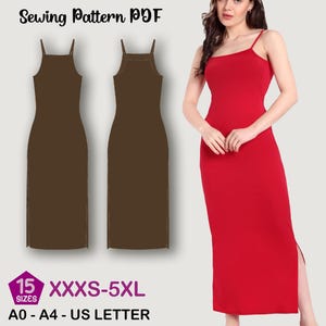 Women Dress sewing pattern | Women’s dress PDF | Slit jersey dress pattern | Bodycon dress pattern | Maxi dress sewing patron de Courte