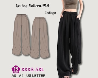 Wide Leg Pants Sewing Pattern | Elastic Waist, Plus Size XXXL-5XL (PDF)