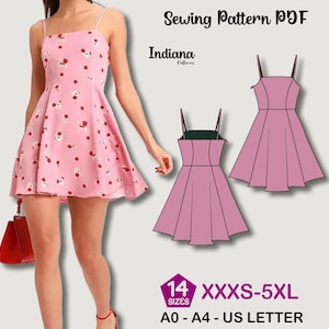 Mini Skater Dress Sewing Pattern PDF – Sleeveless Fit and Flare Dress – Straight Neckline Dress DIY – Flowy Summer Dress Pattern Download