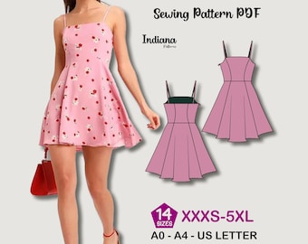 Patrón de costura para minivestido skater (PDF) – Vestido ajustado sin mangas y con vuelo – Vestido de escote recto DIY – Patrón de vestido fluido de verano para descargar