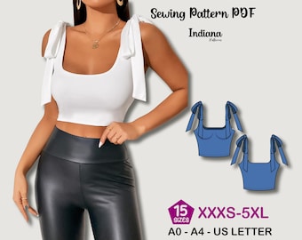 Strap Tie Crop Top Sewing Pattern | Women’s Sleeveless Bow Tie Tank PDF | DIY Summer Top Pattern | Digital Download