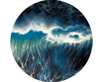 Out To Sea Seascape 12" x 12"  and  Fine Art Print, Ocean waves seascape, Beach and Sea print of Painted Artwork, PICTURED: 5x5