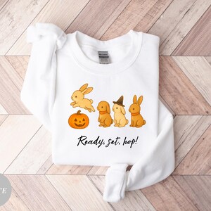 Copy of Cute Rabbit Ghost Halloween Sweatshirt, Spooky Rabbit Sweater, Funny Small Animal Spooky Gift, Hopping Rabbit Pumpkin Crewneck
