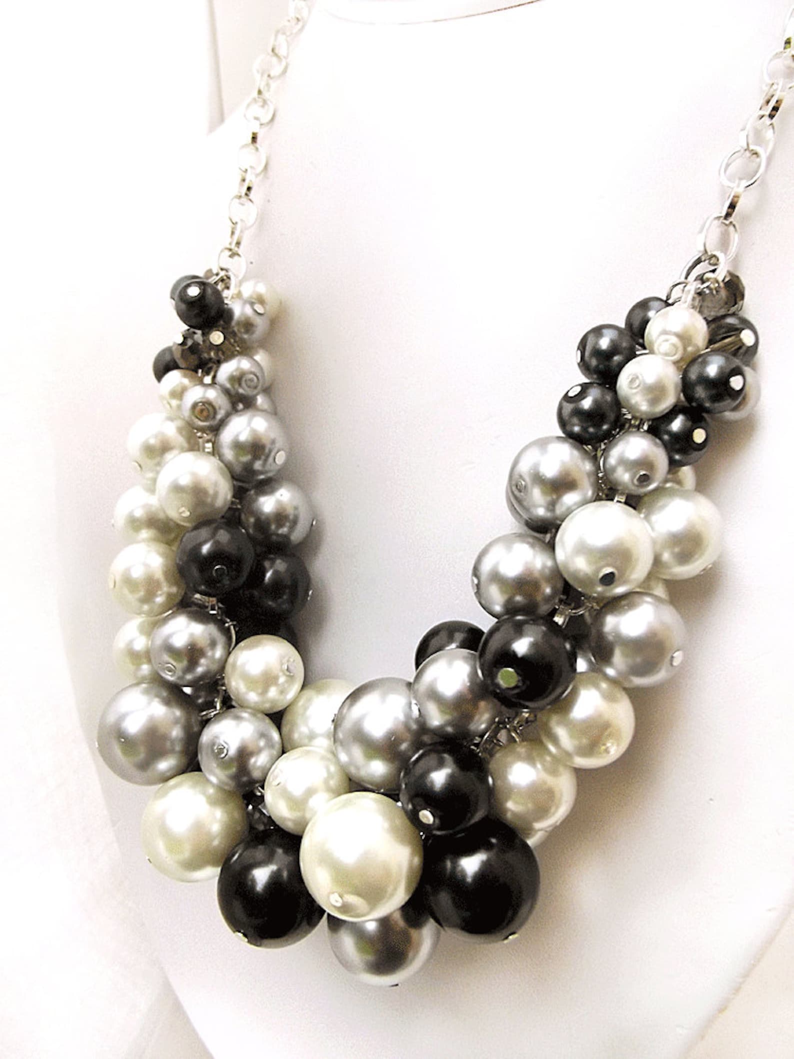 Chunky Beaded Necklace Pearl Statement Necklace Black White - Etsy