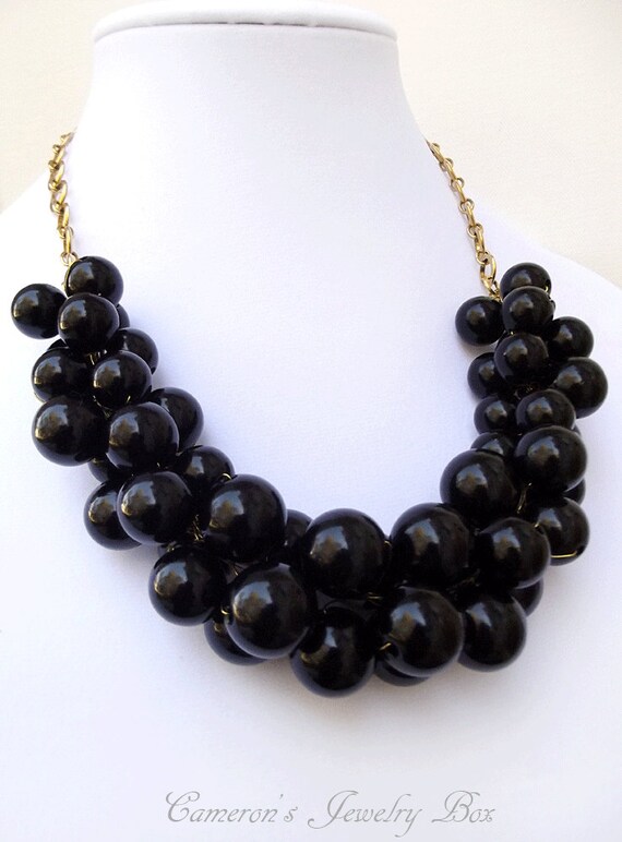 Black Chunky Necklace Statement Necklace Black and Gold Necklace