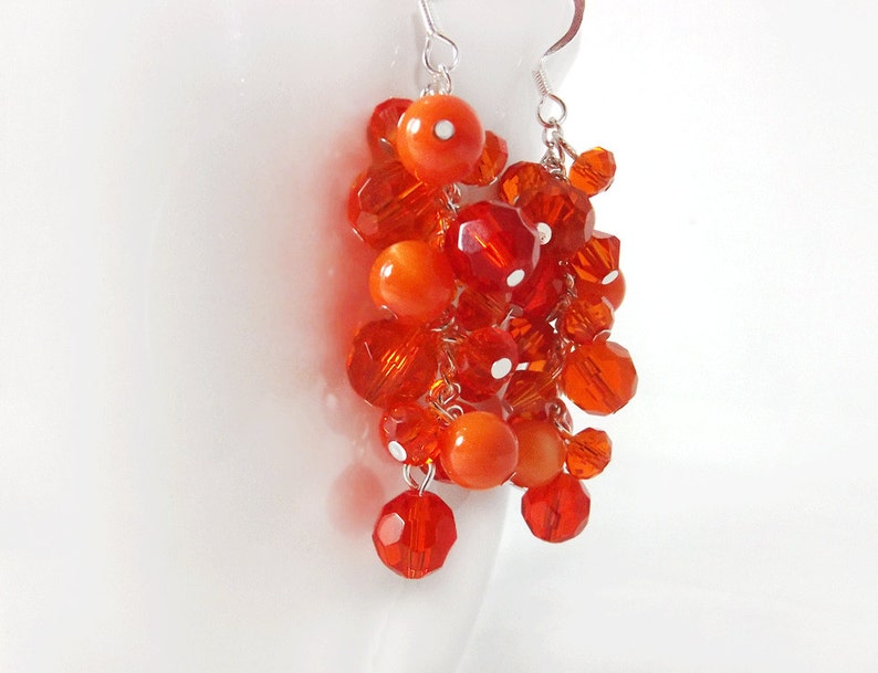 Orange Dangle Earrings Cluster Earrings Swarovski Crystals Etsy