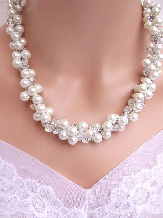 Gruesa de perlas blanca con cristales de Swarovski Etsy España