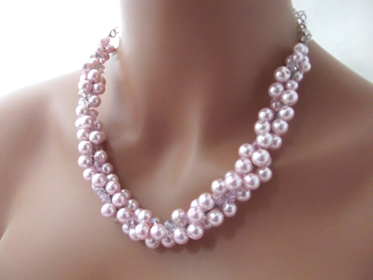 Chunky Pink Pearl Necklace Statement Bridal Necklace Bib Etsy