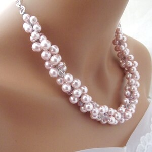 Chunky Pink Pearl Necklace, Statement Bridal Necklace, Bib Wedding Necklace, Pearl Bridesmaid Jewelry