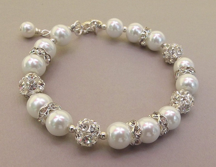 Swarovski White Pearl Bracelet Beaded Bridal Jewelry Crystal - Etsy