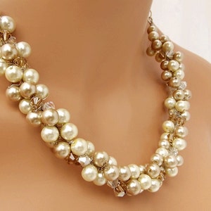 Bridal Pearl Necklace Champagne and Ivory Pearl Necklace - Etsy