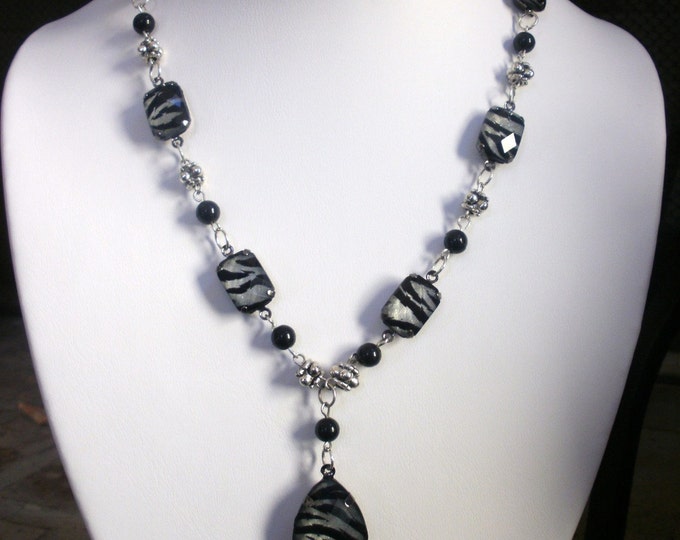 Zebra Necklace Beaded Black and Silver Zebra Print Necklace Etsy