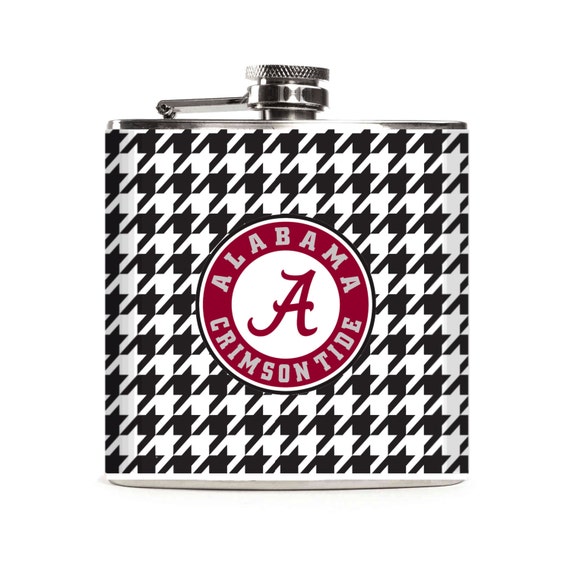 Alabama Crimson Tide Football Flask Black And White Houndstooth 6oz Stainless Steel Liquor Hip Flask