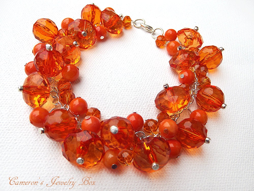 Orange Beaded Bracelet Bridesmaids Jewelry Chunky Cluster Etsy