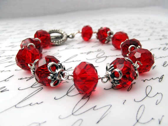 Brazalete rojo, rojo abalorios pulseras de cristal, alambre envuelto  joyería, invierno boda, regalo de la Dama de honor, joyería roja -   México