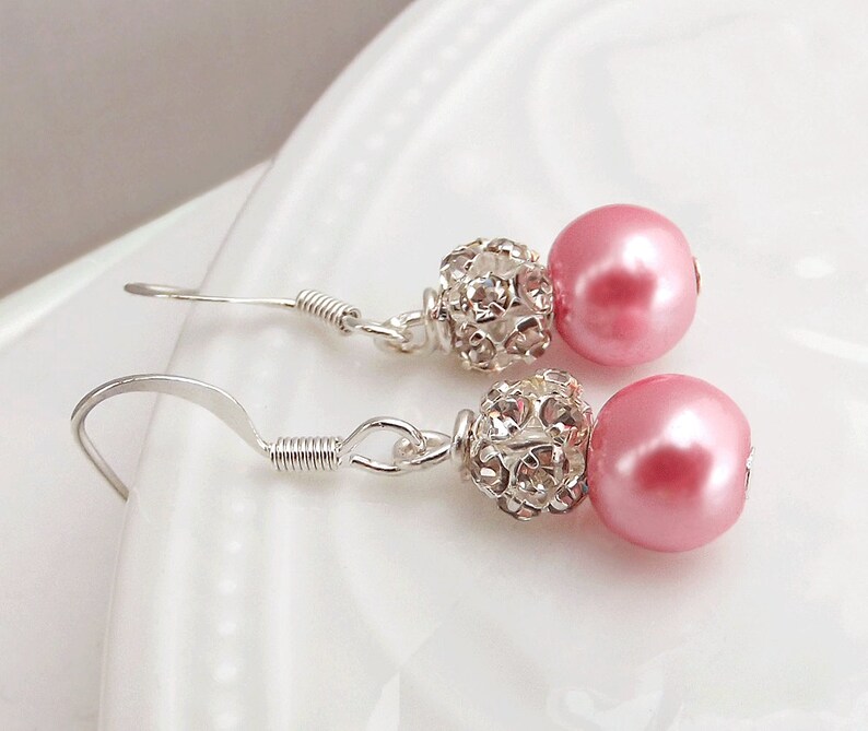 Pink Pearl Bridal Earrings Drop Pearl Earrings Earrings Pink Etsy