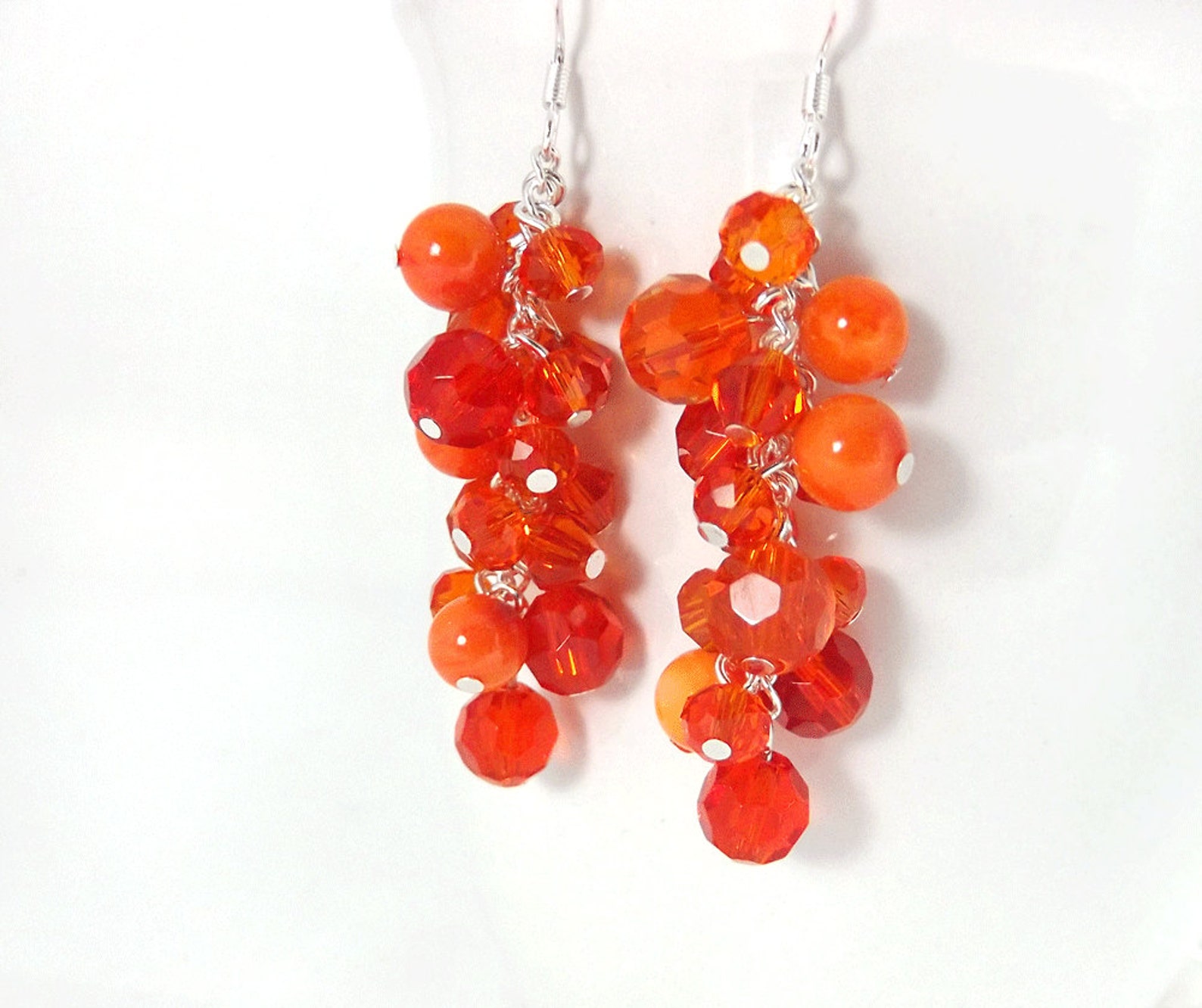 Orange Dangle Earrings Cluster Earrings Swarovski Crystals Etsy