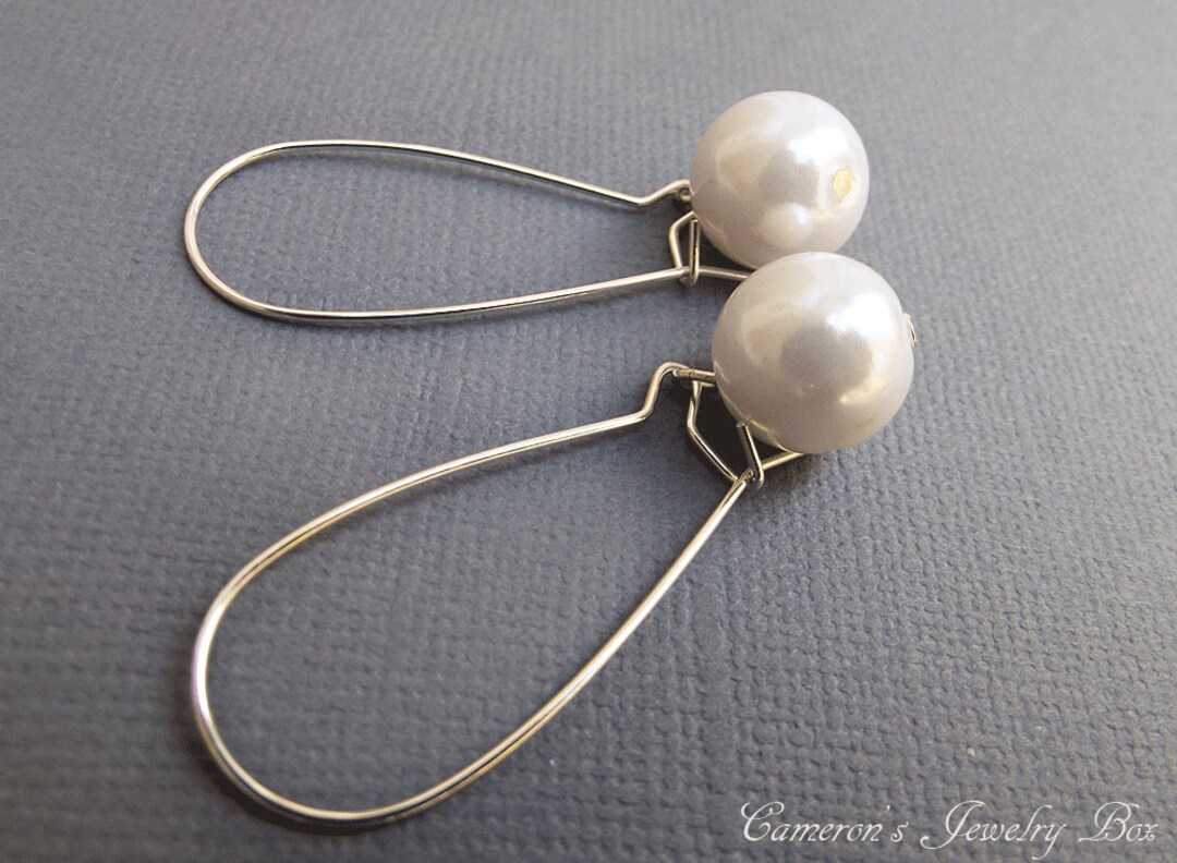 White Pearl Drop Earrings, Pearl Bridal Jewelry, Bridesmaid Pearl ...