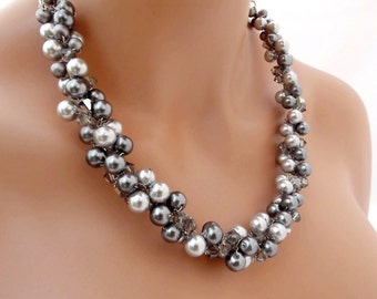 Grey Pearl Necklace Chunky Wedding 