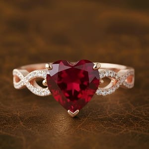 Ruby Heart Ring July Birthstone Gold Ring Gemstone Ruby Ring 14k Gold Statement Heart Cocktail Ring Love Anniversary Promise Garnet Jewelry