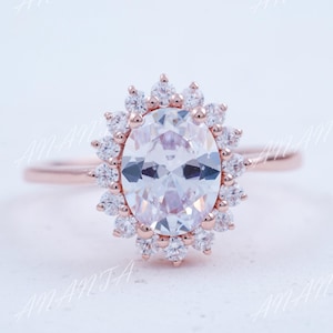 Oval Cut Moissanite Engagement Ring, Oval Halo Moissanite Ring, 14k Solid Gold Vintage Ring, Anniversary Gift Ring, Bridal Ring, Diana Ring