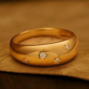 Moissanite Starburst Wedding Band Ring, 14k Solid Gold Dainty Star Setting Anniversary Band, Pave Celestial Ring Women, Matching Band Gift