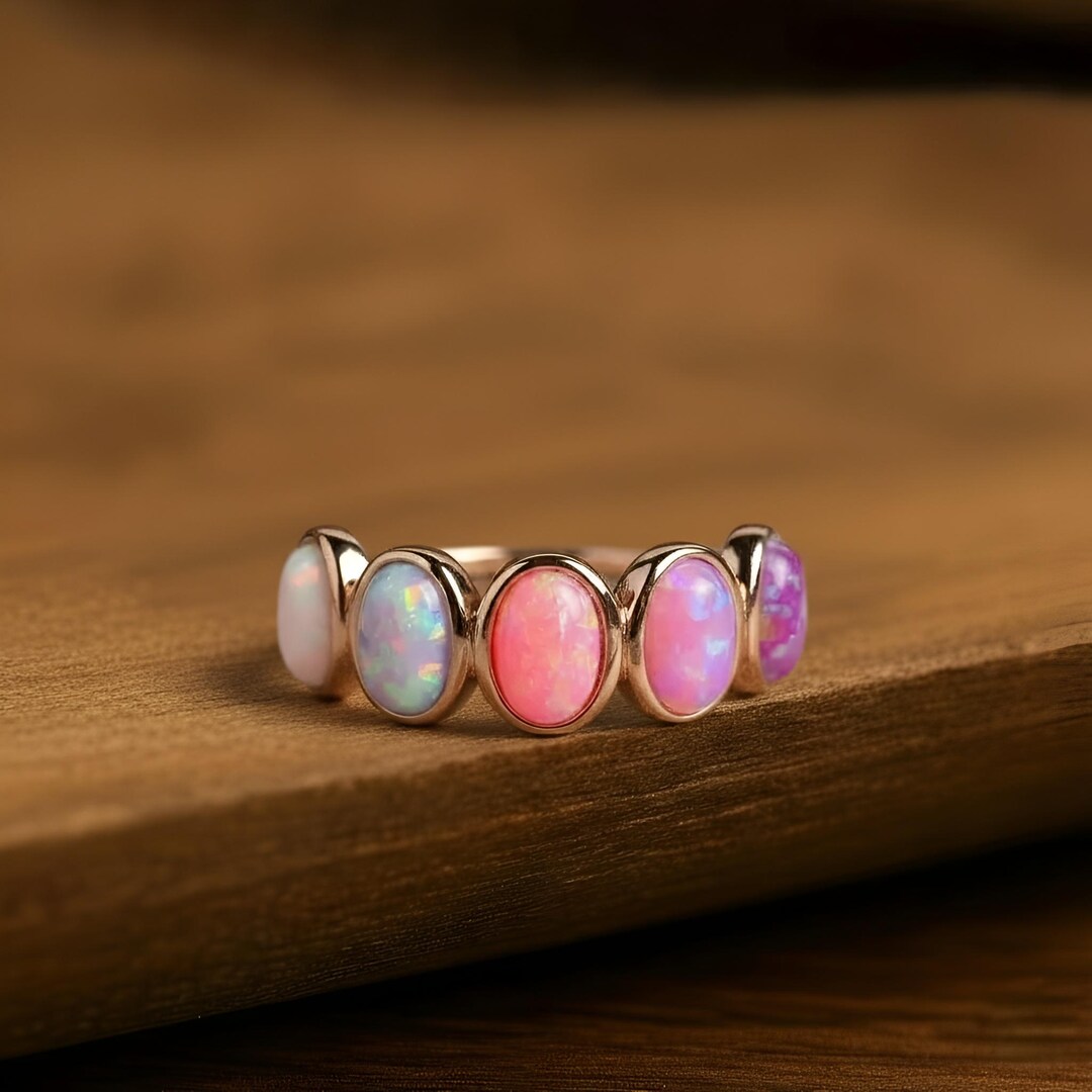 Opal Statement Ring in 5 Different Colors - Oval Stone Ring - Dainty ...