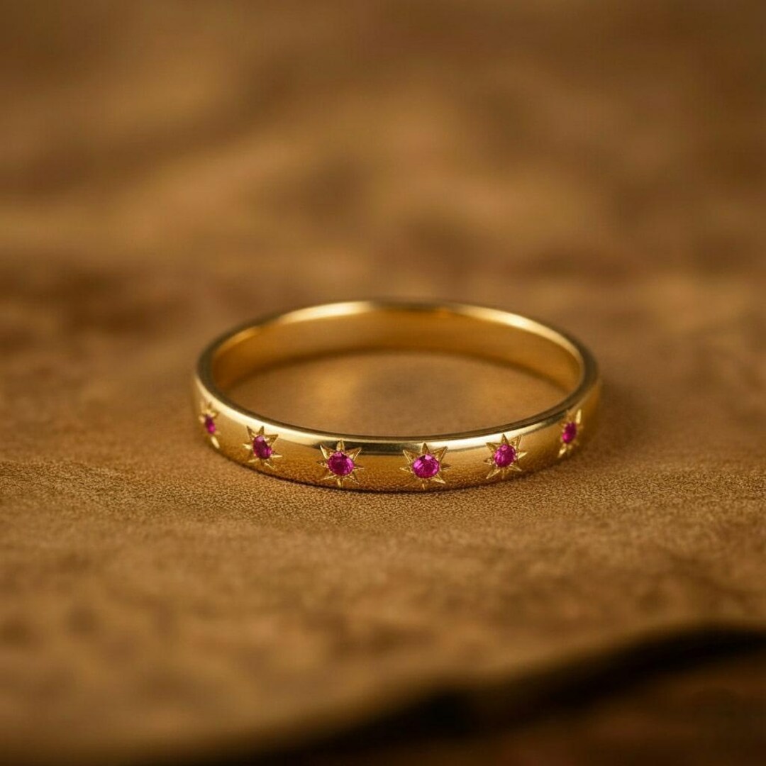 Ruby Ring | 14k Solid Gold Half Eternity Round Ruby Band | Anniversary ...