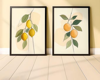 Citrus Print Set: Lemon and Orange Botanical Art. Mediterranean Home Decor (Digital Download). 004