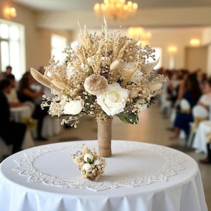Artificial Bridal Bouquet – Handmade Wedding Flower Arrangement, Elegant Silk Rose & Peony Bridal Bouquet, Keepsake Wedding Bouquet