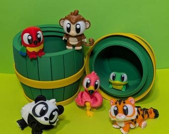 Jungle Pretend Play Barrel – Montessori Animal Toy Set – Sensory Gift for Toddlers and Kids