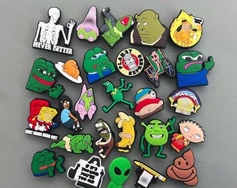 Meme Funny Clog Charms -Skeleton Shrek Alien Pepe Frog Shoe Charms - Sets Available