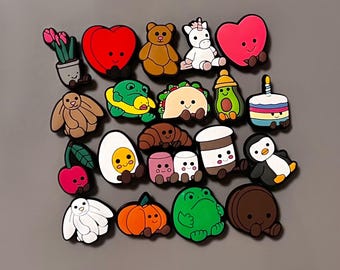 Animal Cat Plushies Clog Charms - Children’s Teddy Bear Bunny Taco Unicorn Jelly Frog Shoe Charms - Adults Teens Gifts Sets - Heart Food