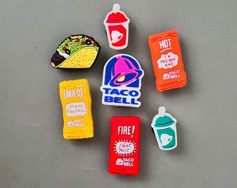 Taco Bell Clogs Charms - Fast Food Baja Blast Shoe Charms  - Set Available Gift for Kids Adults - Hot Spicy Packets Sauce Soda