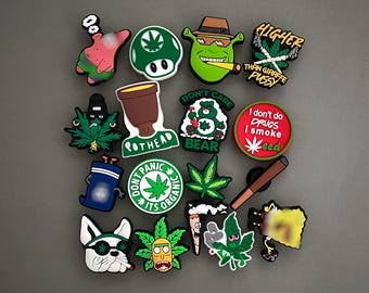Cannabis Weed Pothead Clog Charms - Green Leaf 420 Smoker Blunt Joint Shoe Charms - Adults Accessories Gifts - Set Available
