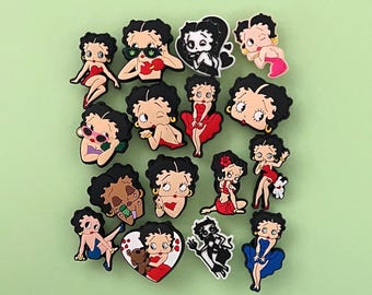 Betty Boop Clog Charms - Animated Flapper Cartoon Shoe Charms - Sets Available