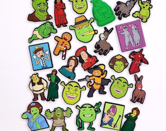 Shrek Ogre Clog Charms - Fiona Gingy Donkey Puss Shoe Charms - Disney Movie Adults Kids Accessories Nostalgia Gifts - Set Available