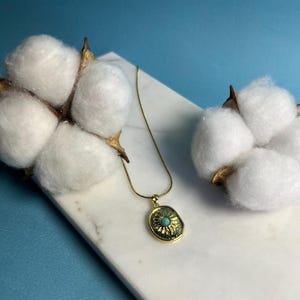 Sun Medallion Necklace with Turquoise Stone – Gold Boho Pendant