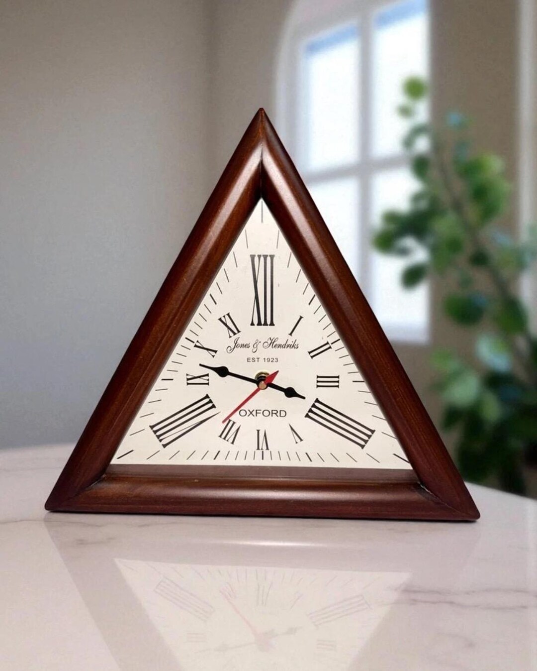 Triangular Table Clock Triangular Wooden Mantel Clock – Table Decor, Gift for Christmas ...