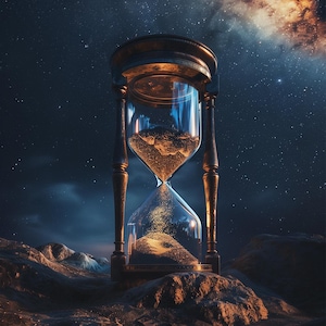Fondo de pantalla de reloj de arena cósmico para teléfono, estética espacio-temporal, pantalla de bloqueo de galaxia / cuenta regresiva cósmica