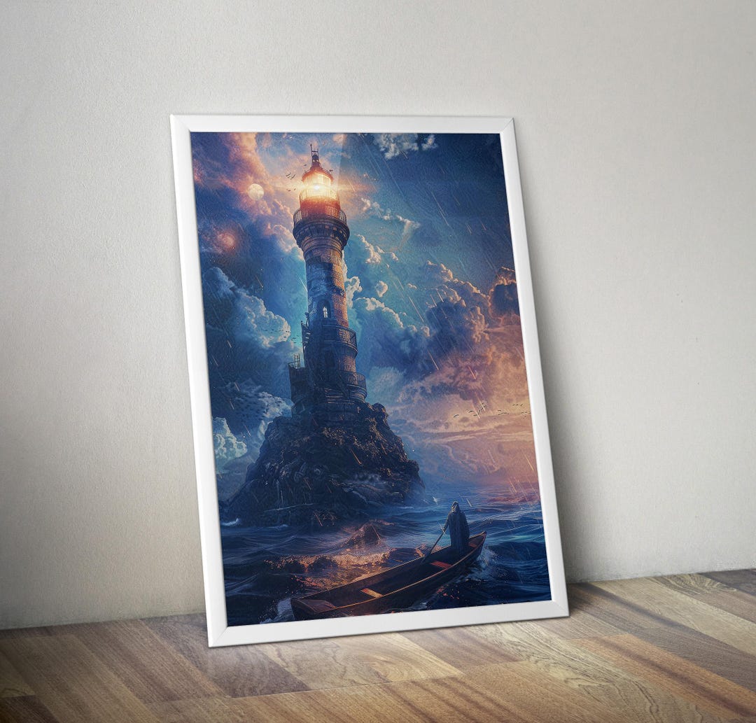 Beacon of Dusk | Lighthouse Ocean Wall Art Poster | Nautical Coastal ...