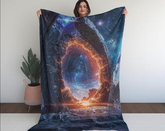 The Obsidian Gate | Cosmic Sci-Fi Galaxy Blanket | Fantasy Space Throw