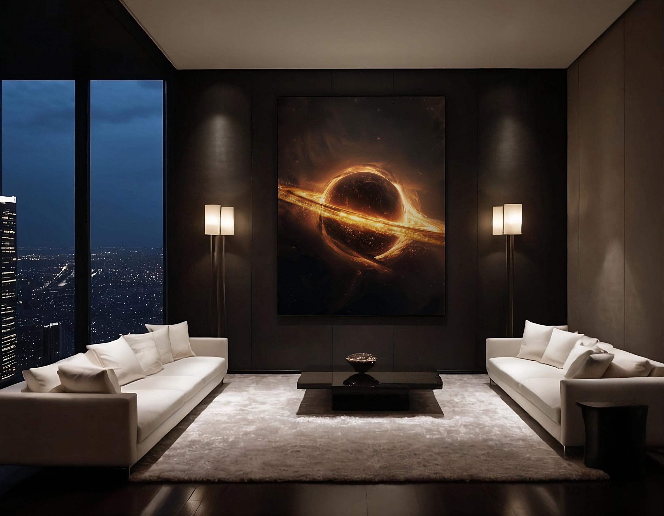 Black Hole Canvas Wall Art | Golden Singularity Decor for Living